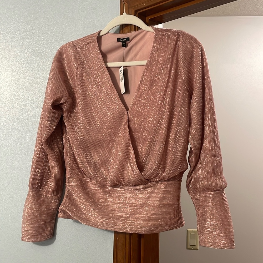 Express Pink Wrap Top - Picture 2 of 7